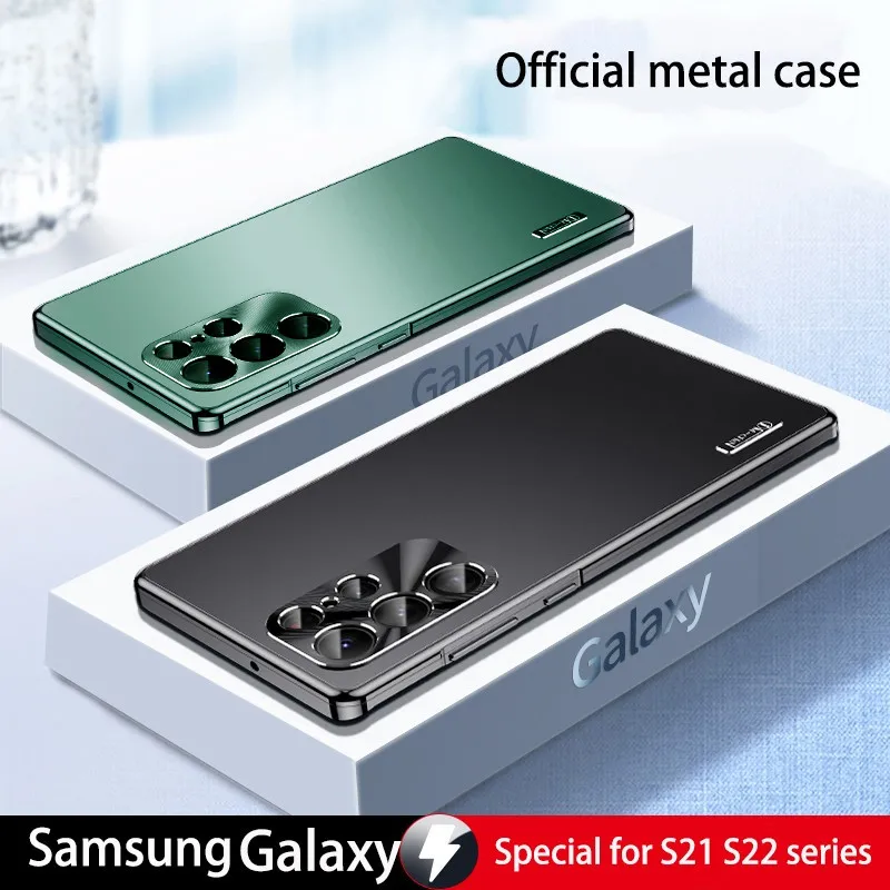 

Металлический магнитный чехол для Samsung Galaxy S22 S21, ультра рамка, бампер, объектив камеры, 360 °, полная защита