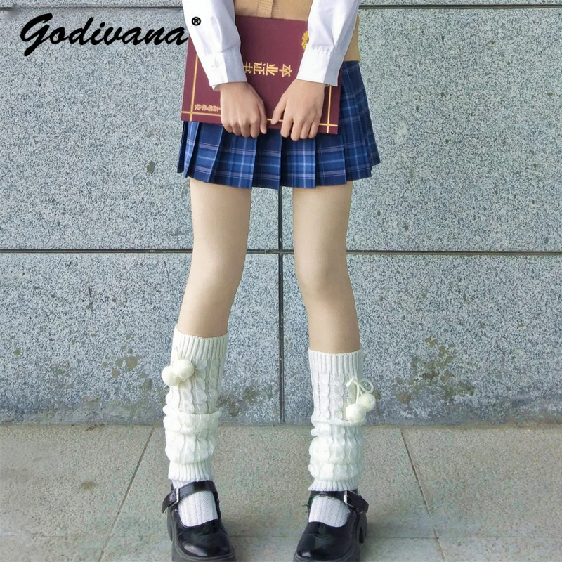 Japanese style JK Socks Fur Ball Woolen Yarn Socks Bubble Socks All-Match Knee Students Warm-Keeping Lolita Foot Sock Women