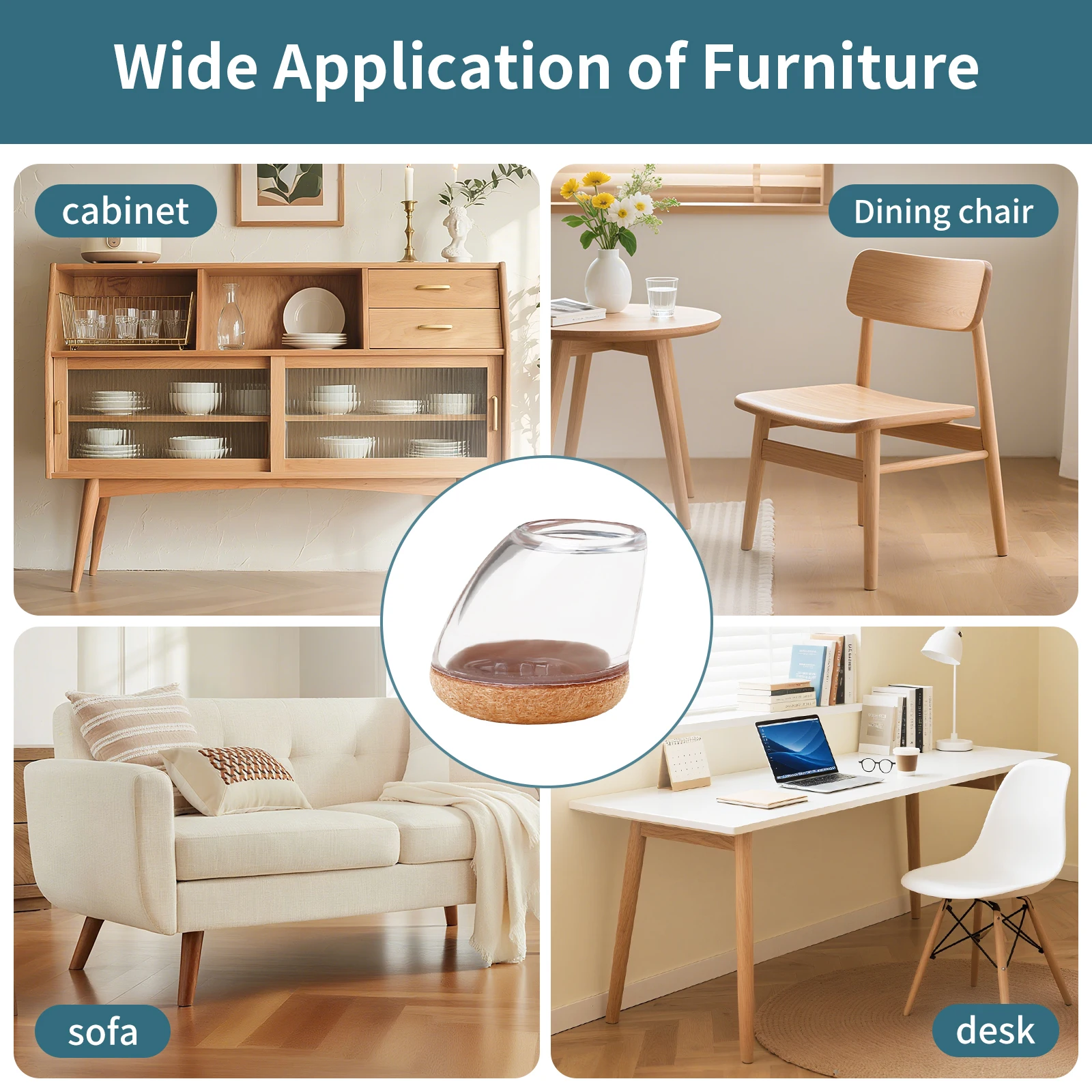 Silicone Chair Leg Protectors with Non-Slip Felt – Floor Saver Caps for Angled Furniture Legs (16 Pack)