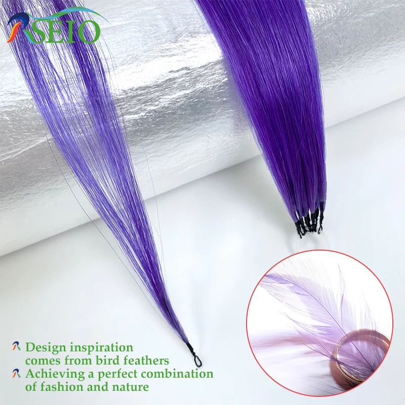 RESIO Color Feather hair extensions Straight 100% Real Human Microring Hair Extensions Color Purple Blue Pink Gray 18-20inch
