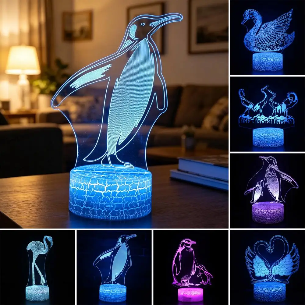 3D 무드등 리모컨 LED 램프 펭귄 3D 환상 램프 LED 아크릴 무드등 16가지 색상 변경 모드 어린이용