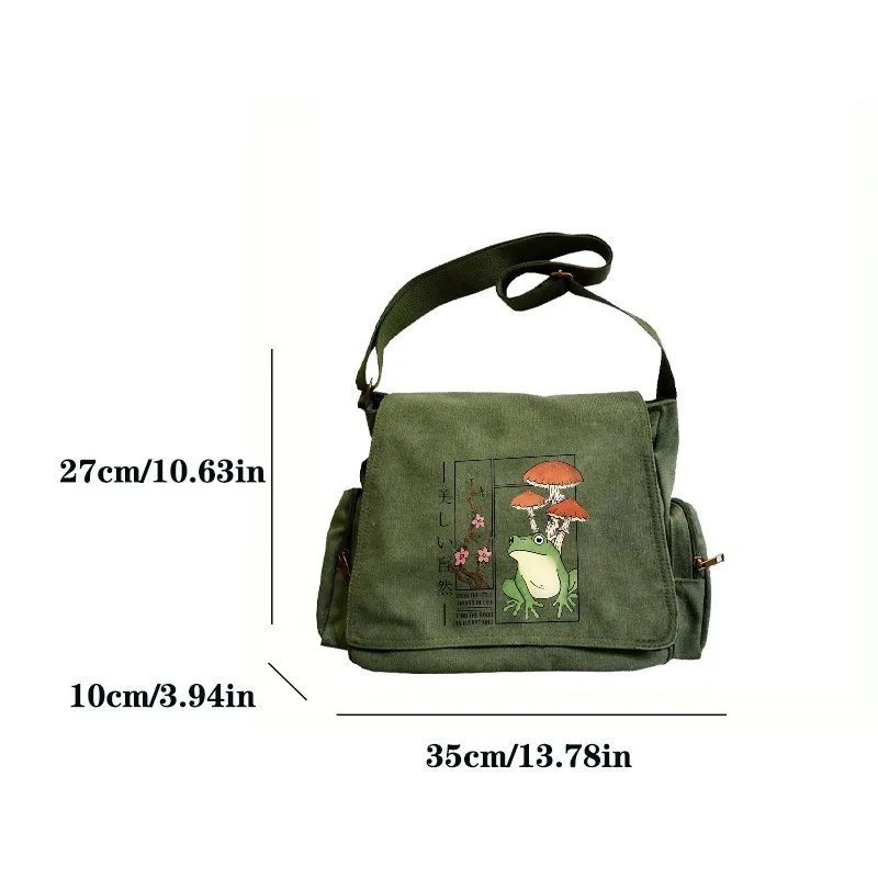 Japanese Elements Of Nature Print Shoulder Bag Large Capacity Unisex Crossbody Bag Multiple Pockets Messenger Bag Commuting