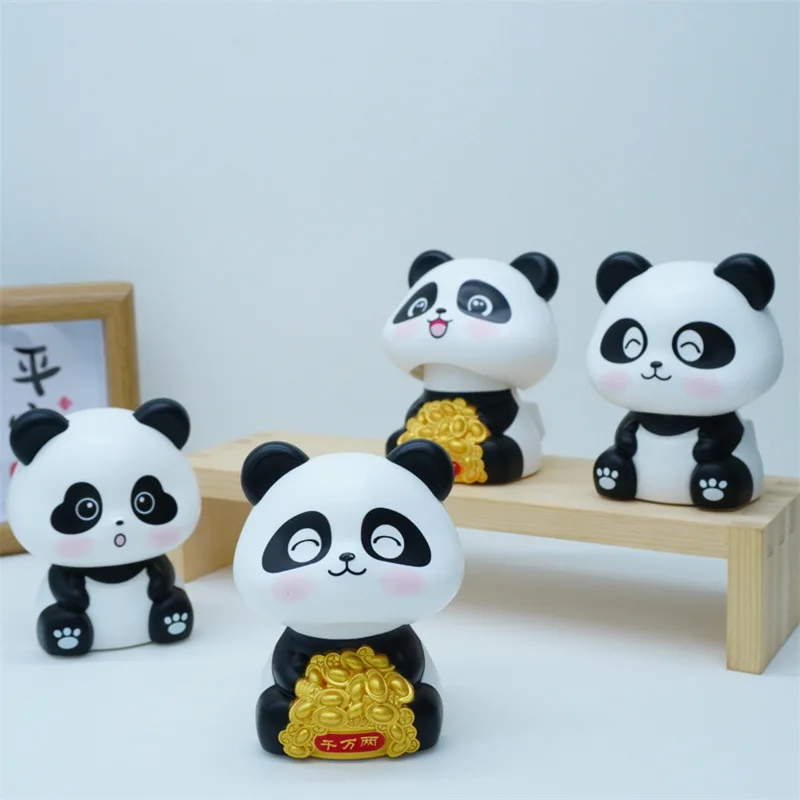 New Cartoon Cute Solar Shaking Head Beckoning Panda Toy Model Car Center Console Ornaments Desktop Decoration Solar Toys