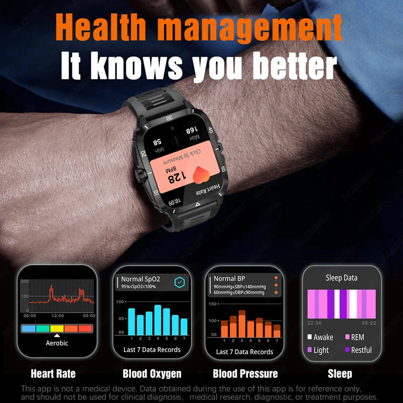 2026 NEW Military Smartwatch 2.01''HD Screen Bluetooth Call Waterproof Outdoor Sports Fitness Smart Watch Men for Android/IOS 2