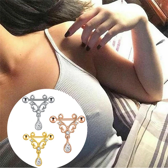 Crystal Gifts Double Layer Barbell Zircon Heart Sexy Body Jewelry