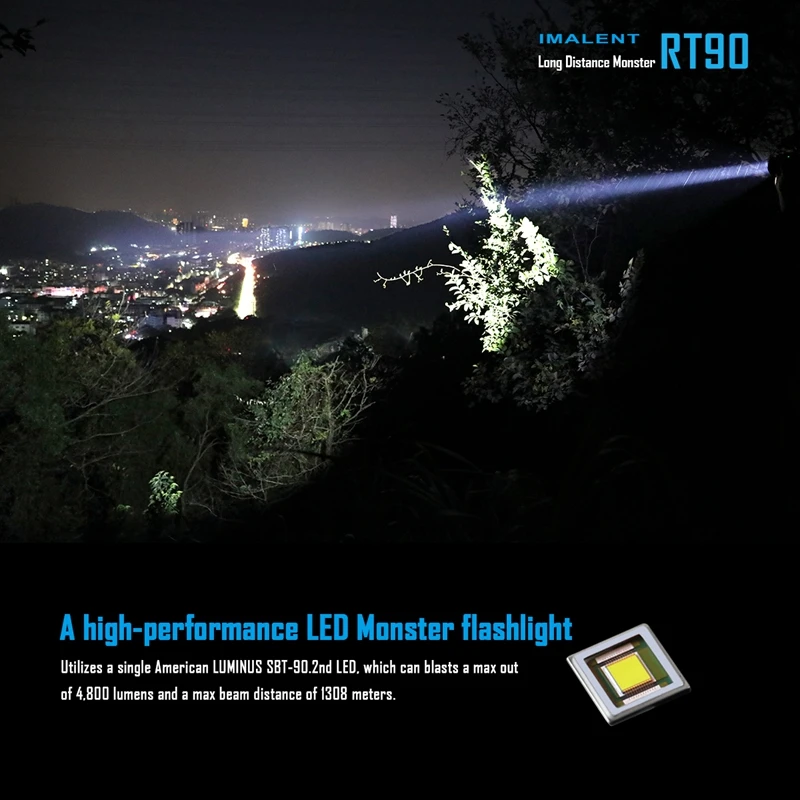 Original IMALENT RT90 LED Flashlight LUMINUS SBT 90 2nd 4800LM High Powerful Rechargeable Torch for Camping
