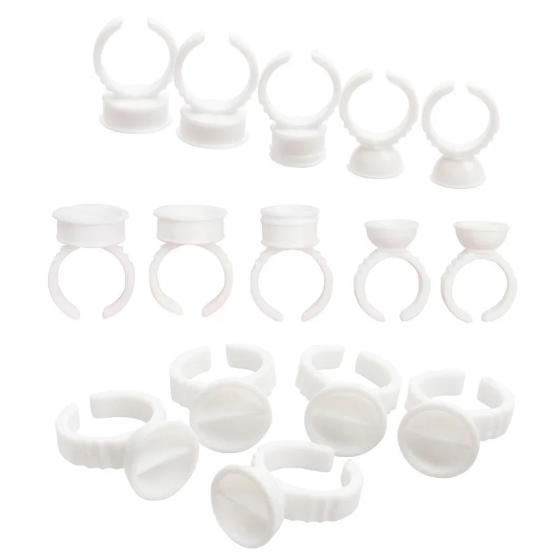 100pcs Disposable White Eyelash Glue Ring Cup Holder Container Tattoo Pigment Eyelash Extension Tools Lash Supplies Accessories eyelash extension glue rings makeup tools professional lash extension supplies disposable adhesive glue holder колечки для клея