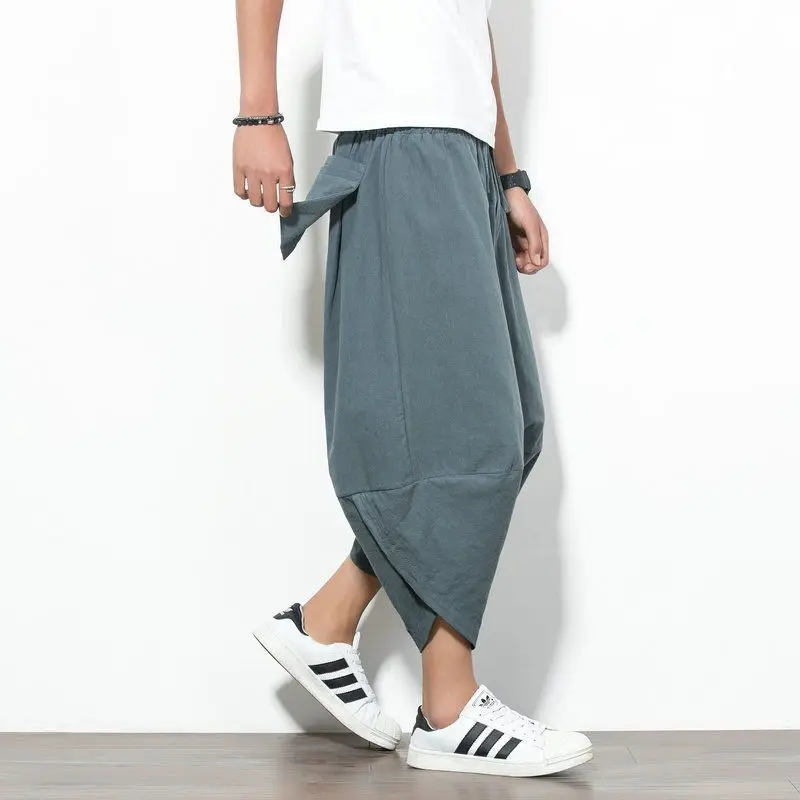 100% Linen Men Summer Capris Pants Oversize Cozy Streetwear Beach Holiday Patalon Vintage Party Casual Breathable Bloomers