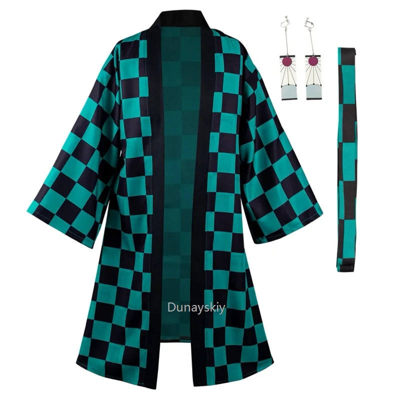 

Anime Demon Cos Slayer Kimetsu no Yaiba Kochou Shinobu Cosplay Costume Kimono Cloak Earring Belt Male Female Halloween Party Set