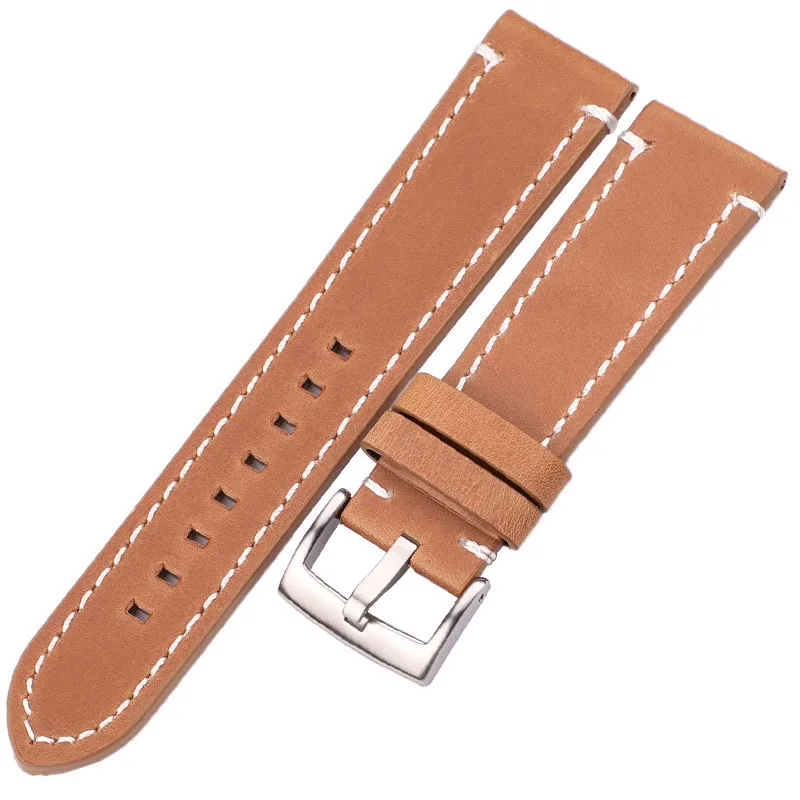 Vintage Smooth Genuine Leather Watch Band Strap with Silver or Black Buckle in Multiple Sizes and Colors