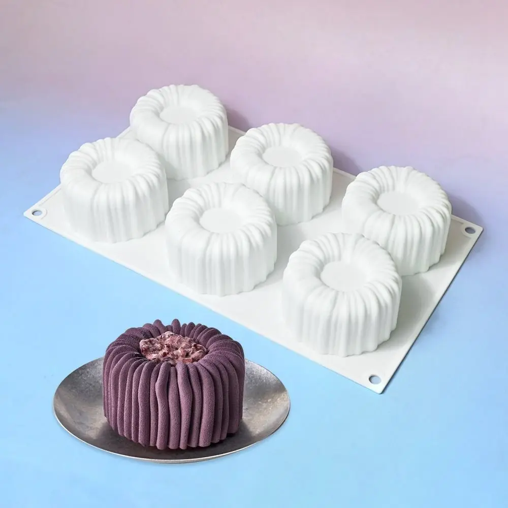 1/6 Cells Baking Cake Molds Cylindrical Coil Texture Heat-Resistant Chocolate Mold DIY Food-Grade Silicone Pudding Mould