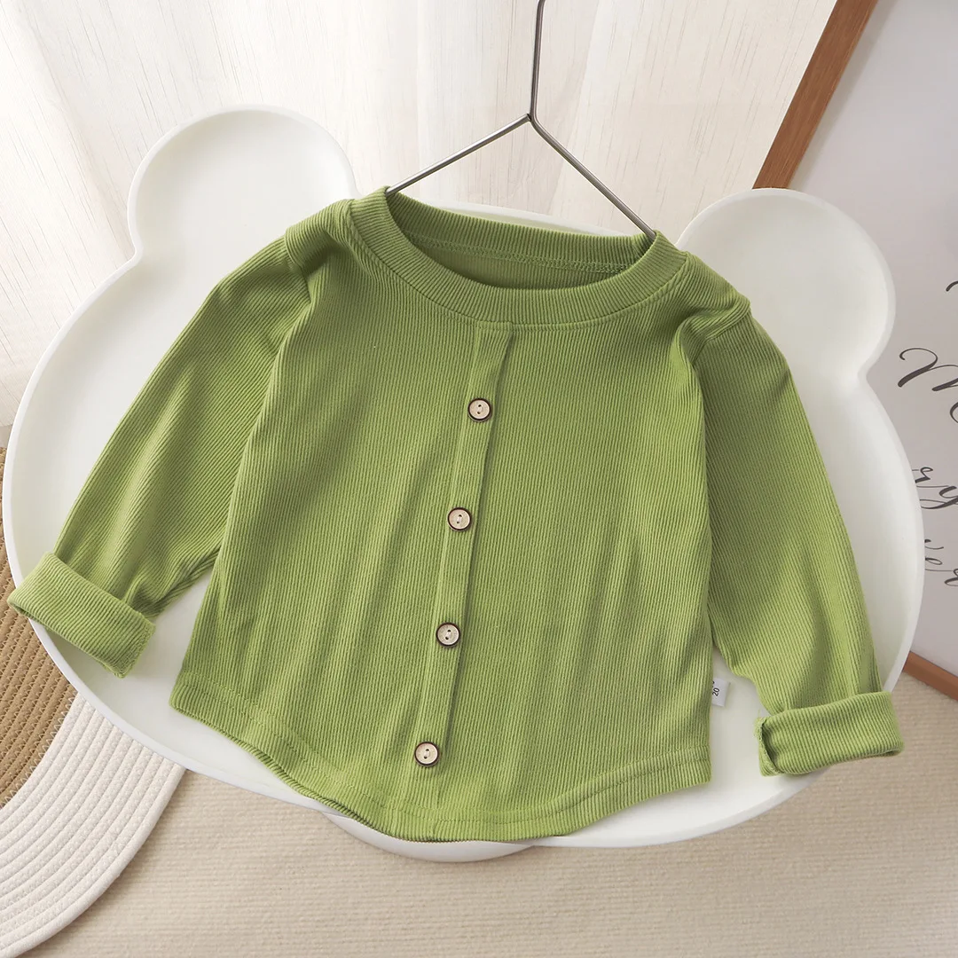 Baby Girls Cardigan, Soft Ribbed Cotton Long Sleeve Buttoned Top, Newborn Infant Solid Color Casual Outfit for Spring Autumn