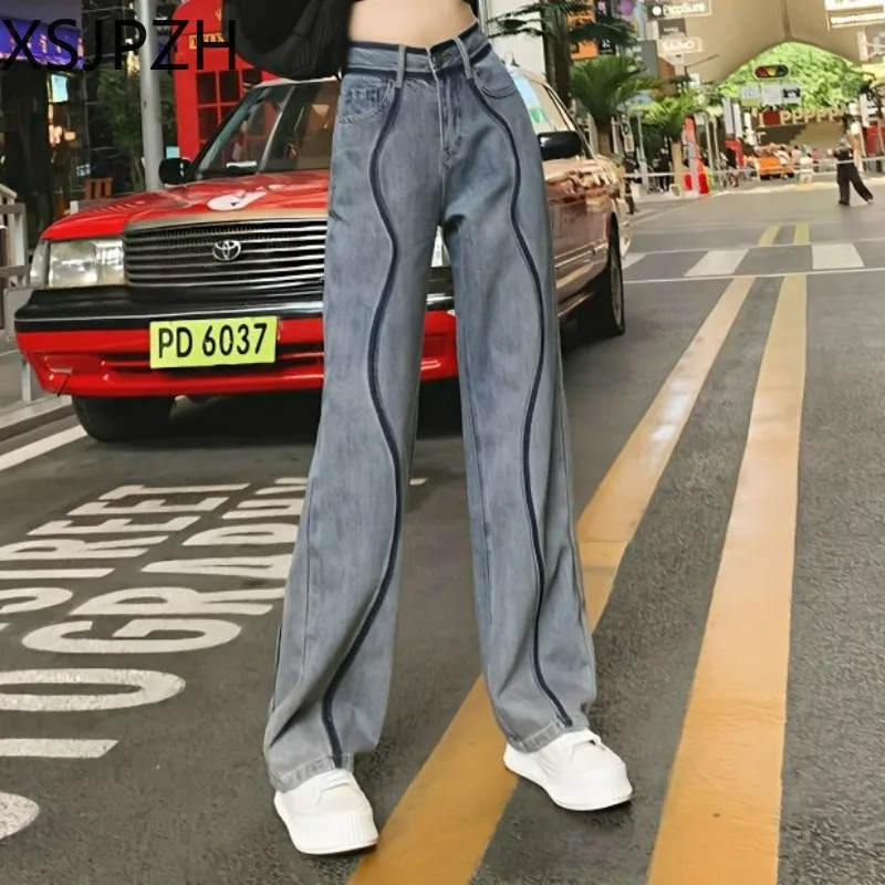 S-3XL 2023 New High Waisted Korean Fashion Baggy Jeans Wide Leg Jeans for Women  Ladies Vintage Casual Full Length Denim Pants