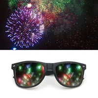 3D Prism Effect Diffraction Glasses Women Sunglasses Rectangle Rainbow Kaleidoscope Festival Style Rave Eyewear Clear/Gray lens 2