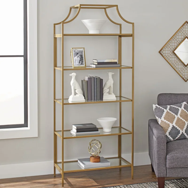 

Better Homes & Gardens 71" Nola 5 Shelf Etagere Bookcase, Gold Finish shelves