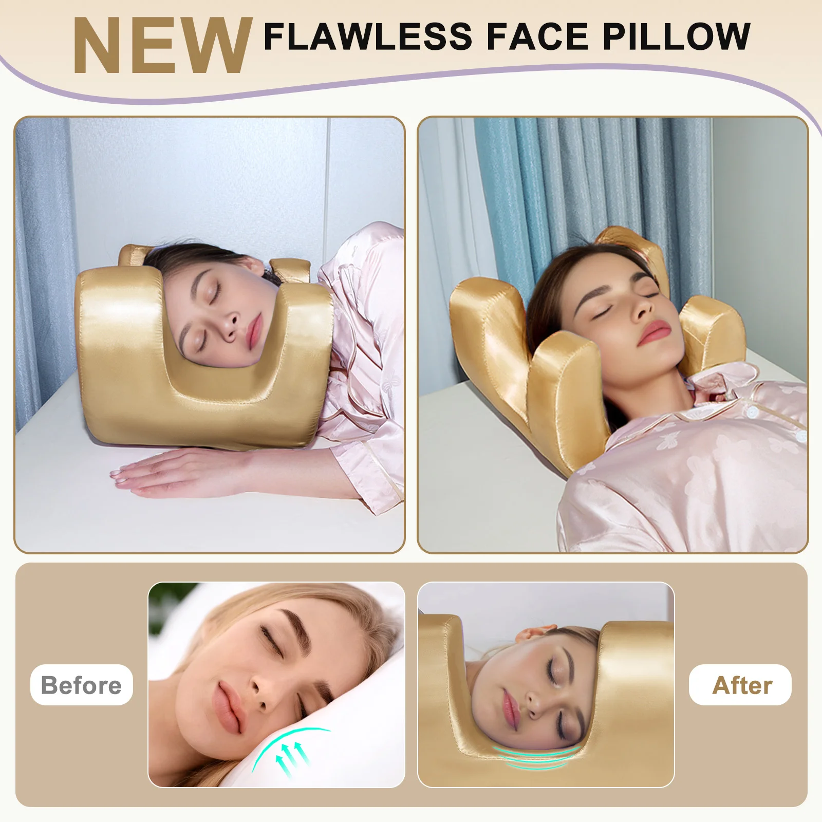 Soft Face Pillow Anti wrinkles-aging Beauty Pillow Relieves Neck Fatigue Reduces Facial Squeeze Back Sleep Pillow Satin Case 4