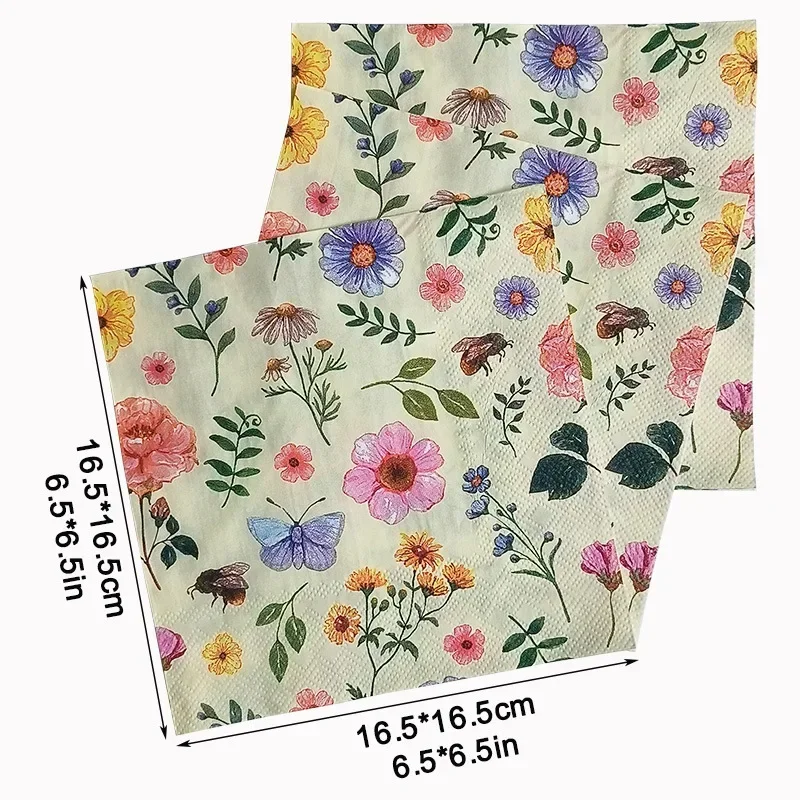 10/20pcs 33cm 2Ply Colourful Floral Napkins Valentine's Day Wedding Paper Butterfly Bart Paper Wine Glass Flower Placemats