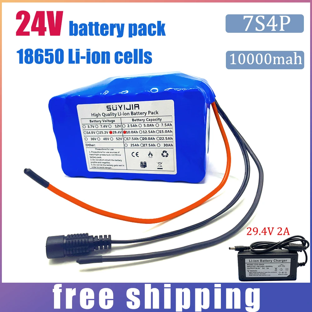 24V 7S4P 10000mah Battery Pack 10Ah BMS 18650 Lithium Batteries for