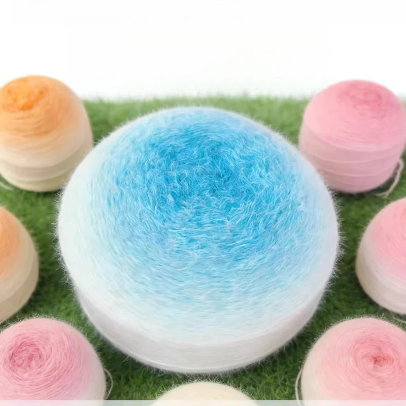 200g/600g 그라데이션 컬러 롱 울 원사 손뜨개 꽃무늬 담요 스웨터 스카프 장갑 모자 원자재 그라데이션 컬러 원사