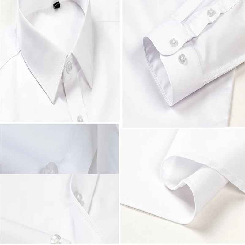 New Men's Casual Long Sleeve Standard Fit Solid Color Basic Dress Shirt High Quality Formal Social White Work Office Shirt