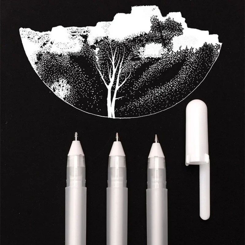 3pcs Large Capacity 0.8mm Waterproof White Gel Pen Highlighter Marker  Sketch Drawing Art Markers Comic Design Fine Liner 5
