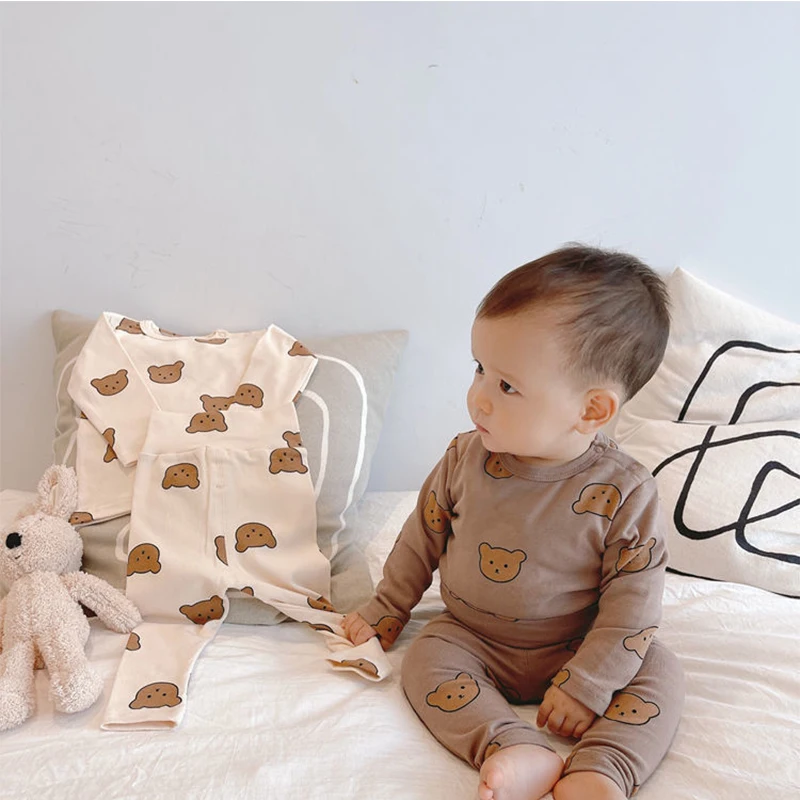 Newborn Kids Girls Underwear Baby Boys Clothes Cotton Long Sleeves Pajamas Cute Bear Toddler Infant Homewear Two Piece Sleepwear