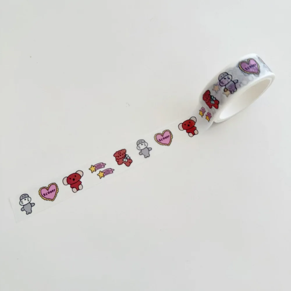 1.5CM*5M 한국 스타일 와시 테이프 귀여운 강아지 돌고래 패턴 하트 DIY 저널 스크랩북 앨범 데코 테이프
