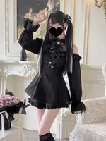 Bow Lace Patchwork Slim Fit Long Sleeve Dress for Women+ High Waist Ruffles Shorts 2025 Early Autumn New Two Piece Sets 1