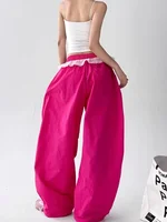 Retro Folded Draped Paratrooper Work Pants Women's Summer Faion Wide Leg Swing Dance Banana Knife Pants High Waist Loose Fit