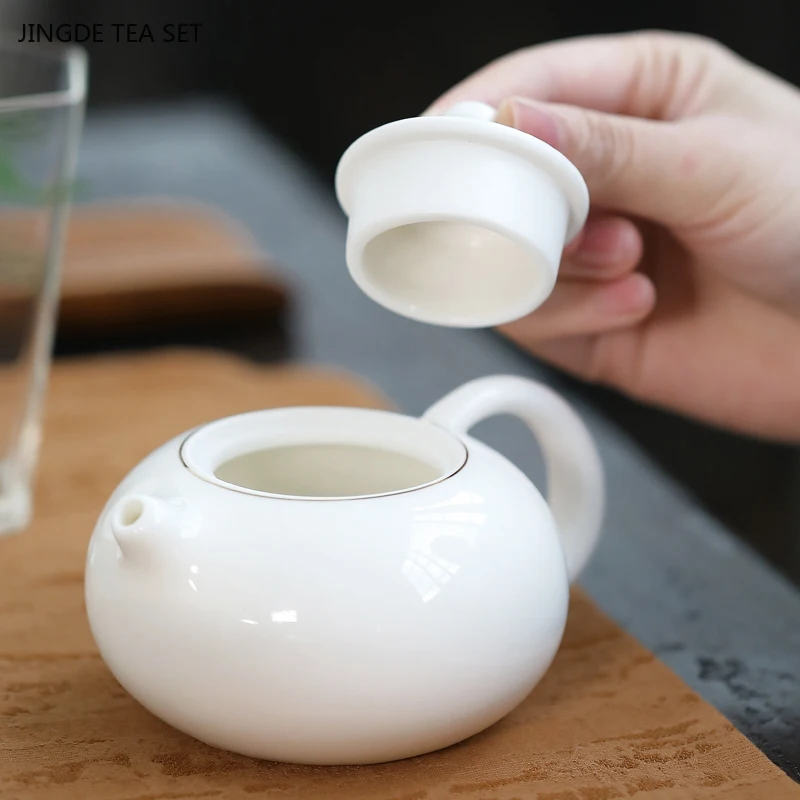 210ml Dehua Sheep Fat Jade White Porcelain Teapot Home Ceramic Tea Infuser Custom Filter Xishi Beauty Kettle Chinese Tea Set