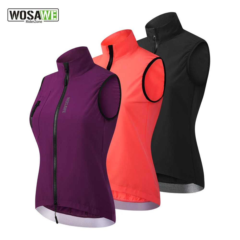 WOSAWE Women's Lightweight Bike Vest Windproof Vest Cycling Wind Gilet Stretch fabric With Two Way Zipper