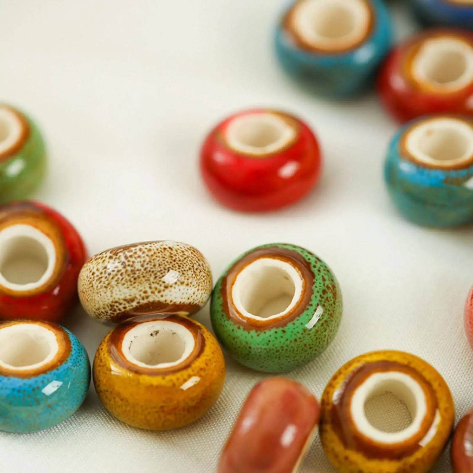 50x Colorful Ceramic Spacer Beads Round Large Hole Craft Macrame Loose Beads for DIY Rings Necklace Earrings Jewelry Making