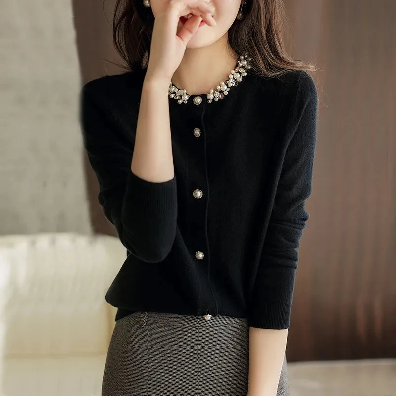 니트 스웨터 가디건 여성용 봄 가을 2025 신상 중딩 긴팔 캐주얼 스웨터 자켓 여성 아우터 탑