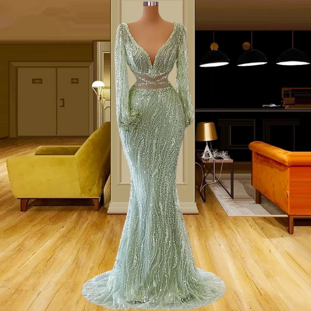 

Блестящие женские платья для выпускного вечера, вечерние платья больших размеров с V-образным вырезом на заказ