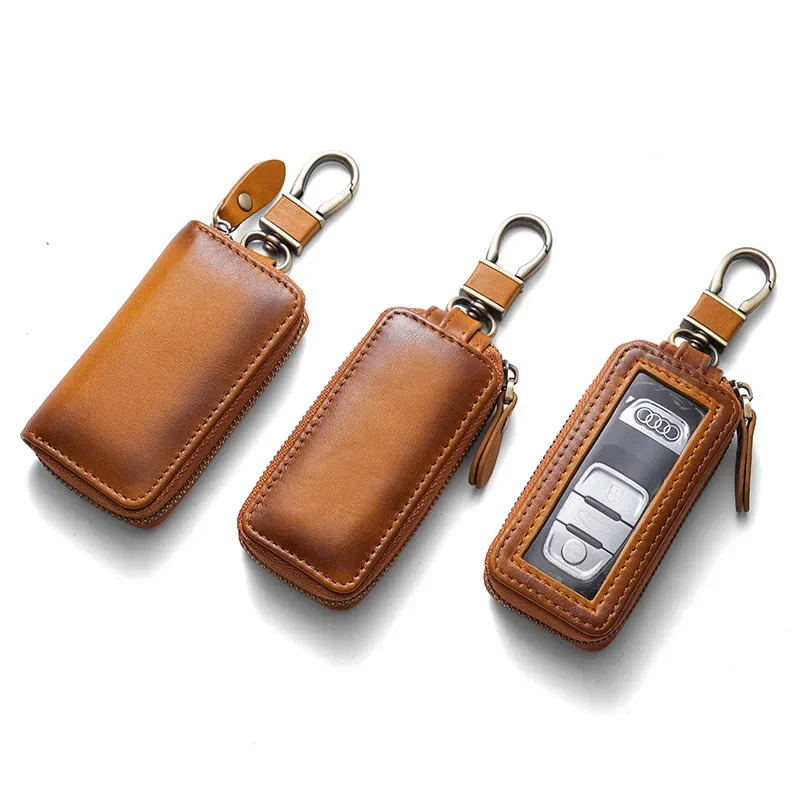 

2023 New Tawny Key Bag Leather Men's Retro Car Key Protection Set Bump Color Single and Double Layer Key Set