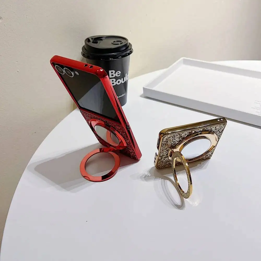 Luxury Glitter Magnetic Bracket Case with Mirror Holder and Shiny Diamonds Cover
