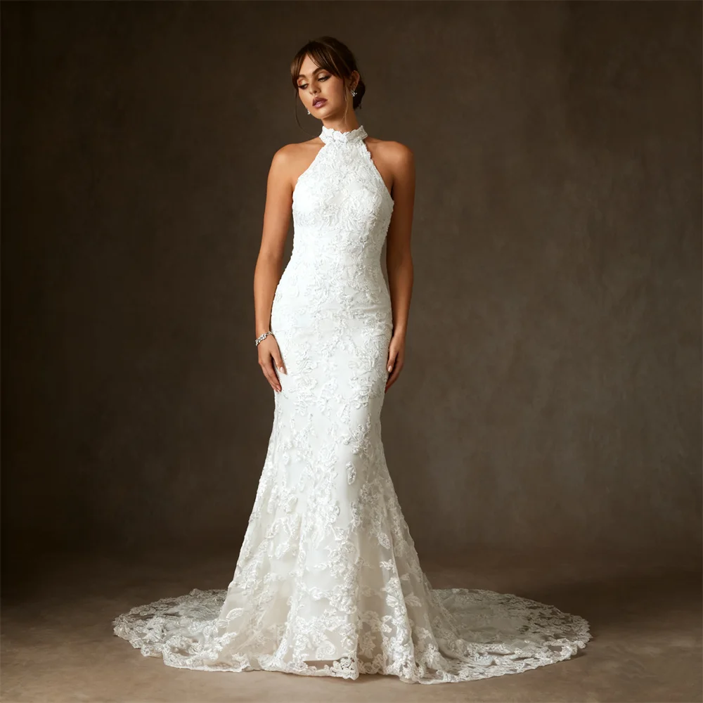 fitted lace wedding dress Elegant Mermaid Wedding Dress Lace Bodice V-Neck Open Back Cap Sleeve Beach Wedding Gown main image 1