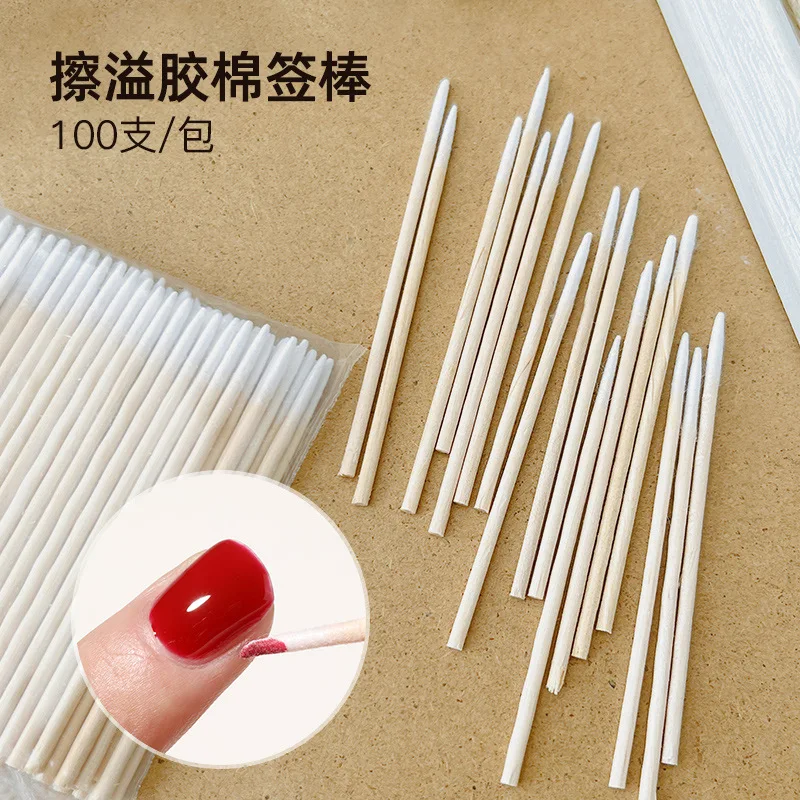 Nails Wood Swab Clean Sticks Bud Tip Wooden Cotton Head Manicure Detail Corrector Nail Art Polish Remover Nail Salon Tool 100Pcs