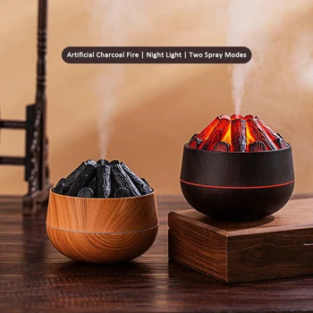 USB Humidifier 300ML Artificial Charcoal Fire Air Humidifier Aroma Diffuser Mist Sprayer Mini Diffuser with Night Light for Home 1