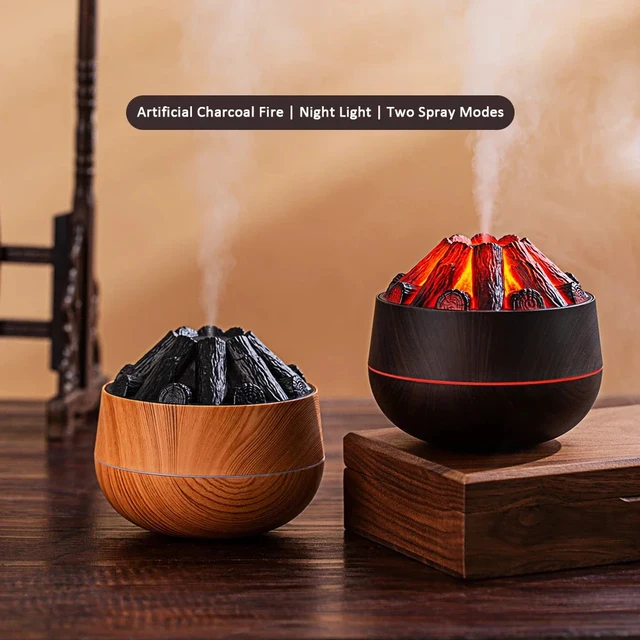 USB Humidifier 300ML Artificial Charcoal Fire Air Humidifier Aroma Diffuser Mist Sprayer Mini Diffuser with Night Light for Home 1
