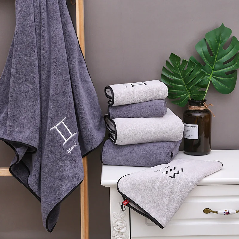 

[Towel+bath Towel] Coral Velvet Constellation Towel Quick-drying Water-absorbing Men and Women Bathing Soft Couple Cover