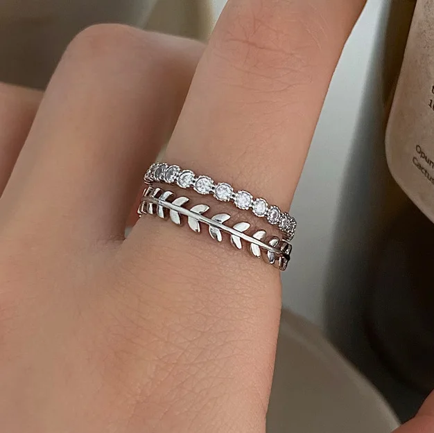 PONYKISS 925 فضة يترك الزركون خواتم مستديرة للنساء...