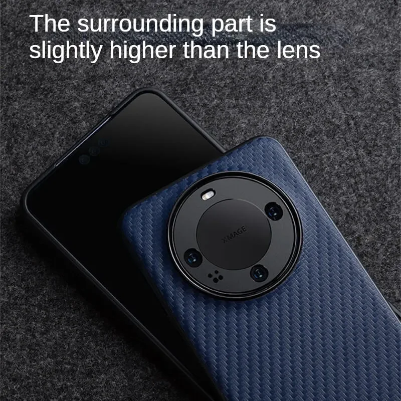 Melkco Carbon Fiber Texture Genuine Leather Case For Huawei Mate 60 Pro Mate60Pro Plus Anti-slip Silicone Frame Protective Cover