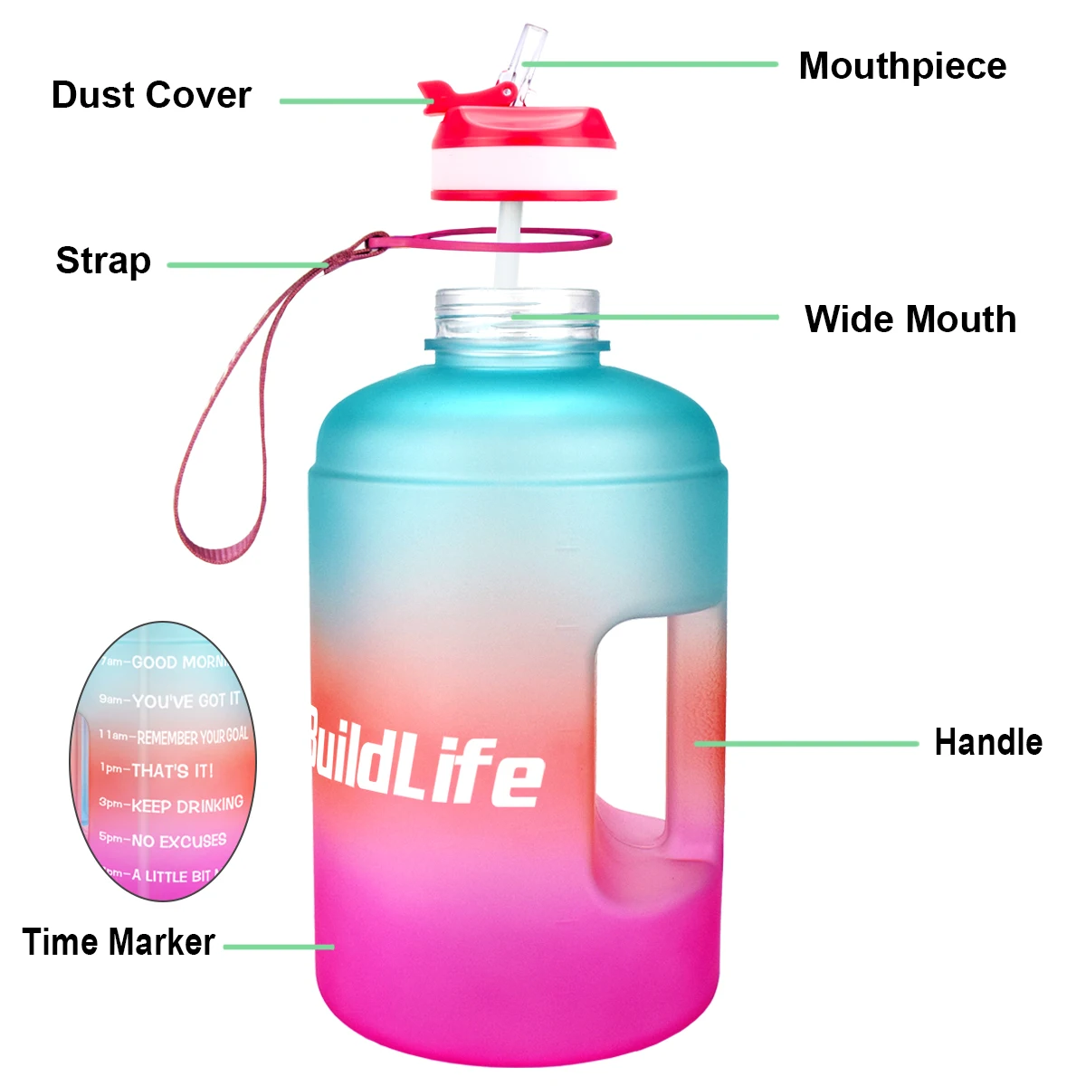 QuiFit 3.78L 2.2L 128oz Gallon Water Bottle with Straw Motivational & Time Marker GYM Drinking Jug BPA Free Sports Outdoor