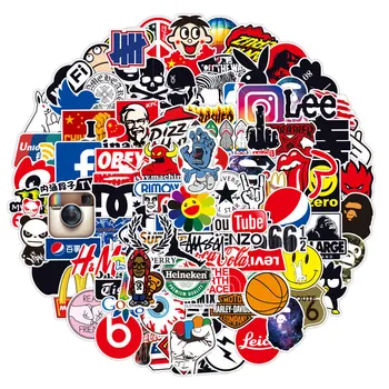 멋진 패션 브랜드 로고 미적인 노트북 스케이트보드 물병, 방수 그래피티 데칼 스티커, 아이 스티커, 10 개, 50 개, 100 개