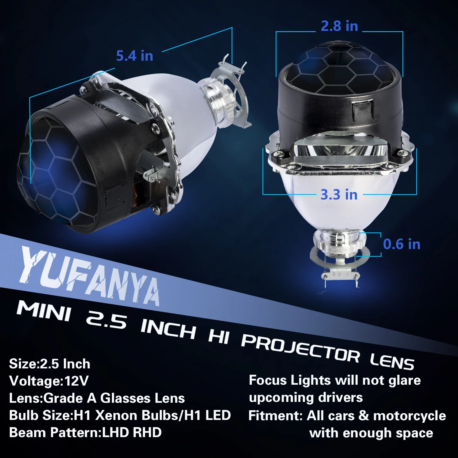 8.0 ledエンジェルアイズ付き車のヘッドライト,2.5インチバイ