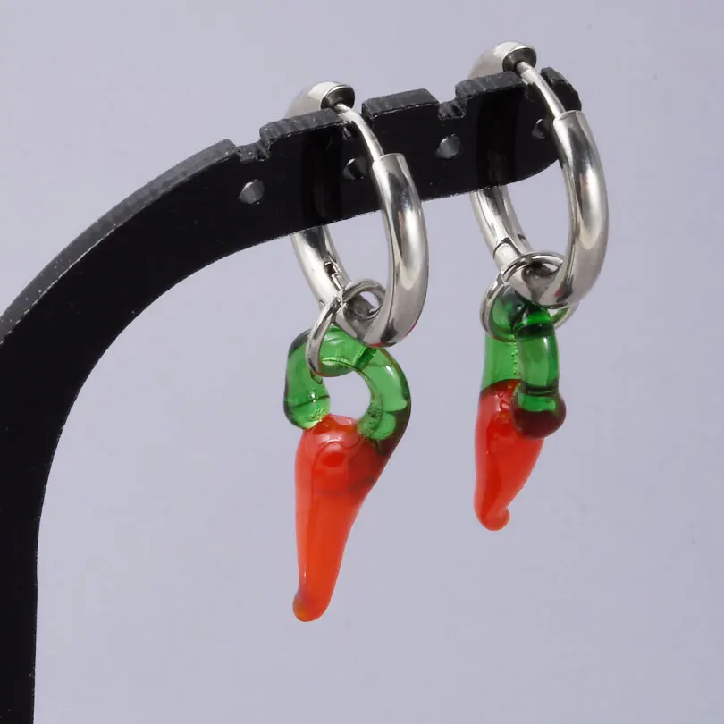 Mode Rot Chili Anhänger Ohrring Gemüse Ohr Piercing Schmuck Edelstahl Hoops Ohrringe Für Frauen Männer Zubehör Geschenke – Detail 2