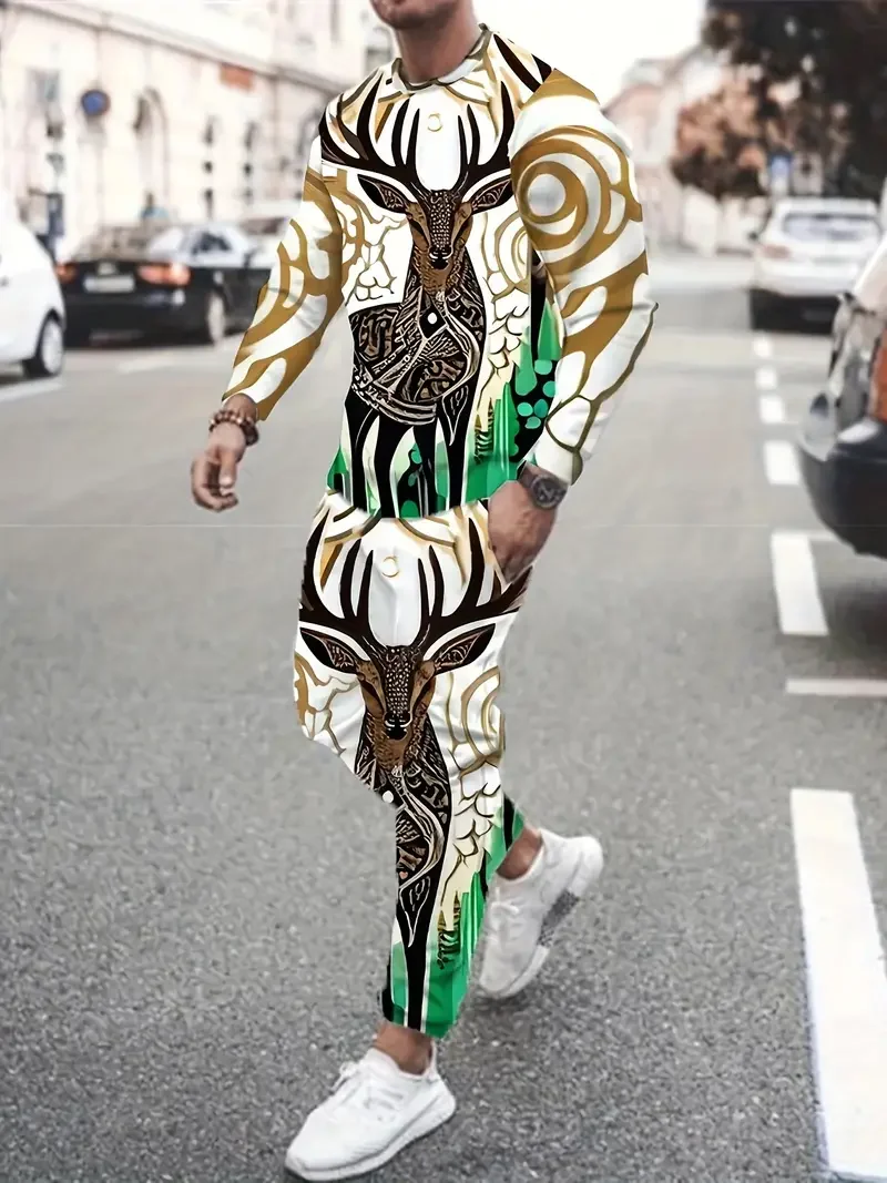 Fashion Animal Duck 3D Print Men's Sportswear Set Casual Long-Sleeved T Shirt Pants 2-Piece Set Oversized Pullover Men Clothing 2
