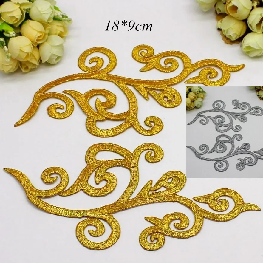 Sewing Patches Clothing Accessories 1 Pair Iron On Patches For Cosplay Diy Clothes Gold Embroidery Appliques Trims Garments Budges