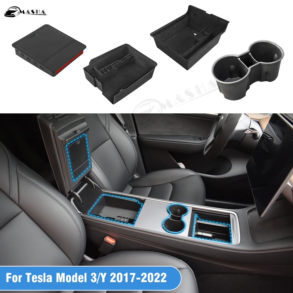 

4 шт. органайзер для центральной консоли для Tesla Model Y Model 3 2017-202 2023 подлокотник со скрытым каркасом аксессуары